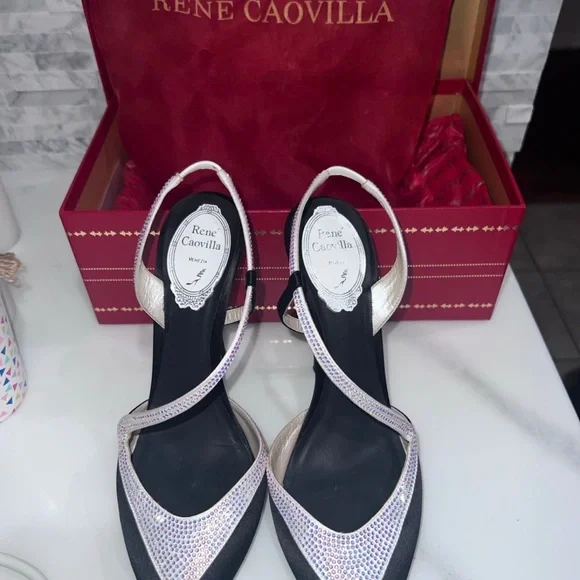 Rene Caovilla Black & White Slingback size 37 7B - Picture 8 of 12
